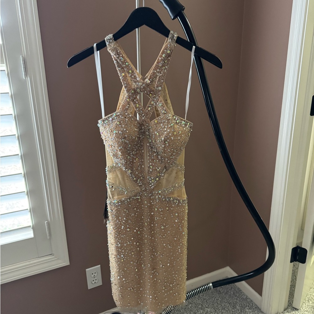 NWT bebe Gold Sequin Backless Dress